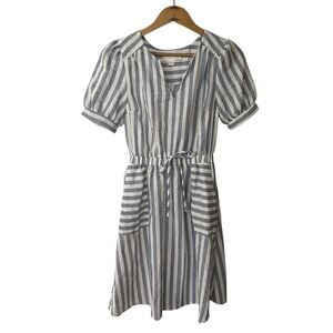 Monteau | Women’s blue/white elastic waist short puffer sleeve dress, pockets S